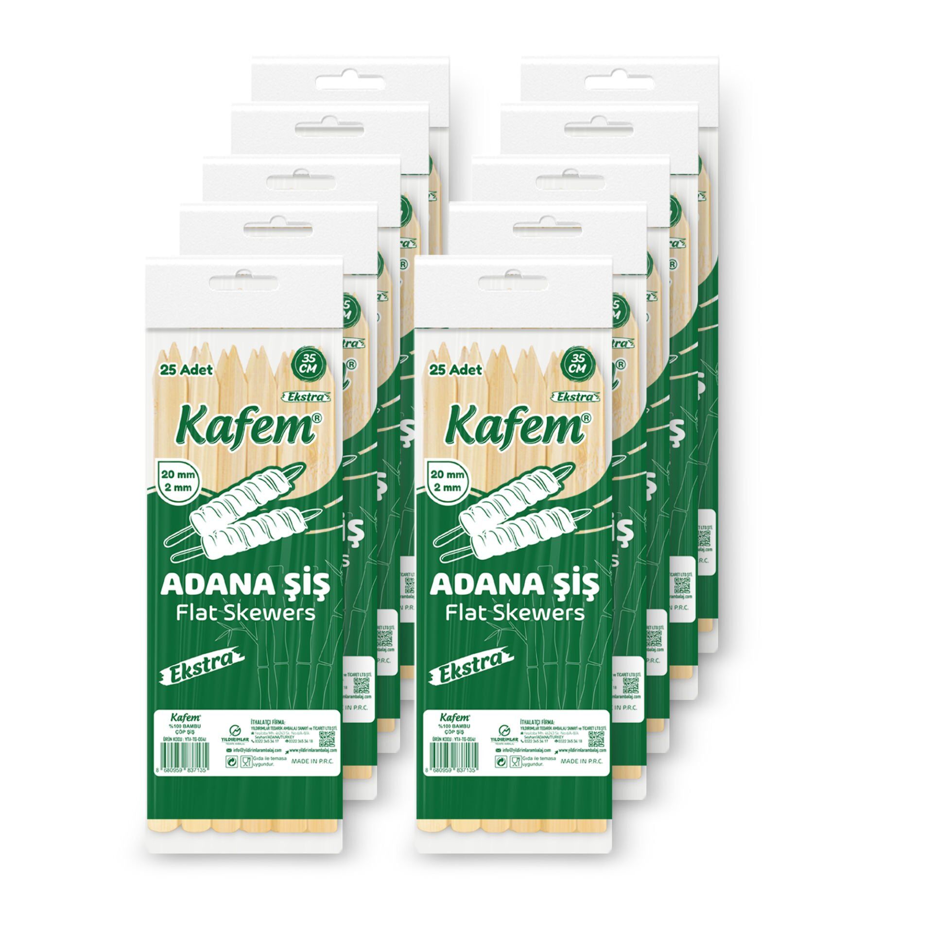 Kafem Adana Çöp Şiş Ekstra 35 cm 25 Adet X 10 Paket