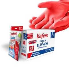 Kafem Temizlik Eldiveni (7-7,5) Small Kırmızı X 25 Paket (Kutu)