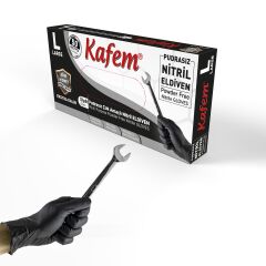 Kafem Siyah Nitril Eldiven Pudrasız Ekstra Kalın (L) 50 Li X 5 Paket