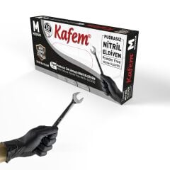 Kafem Siyah Nitril Eldiven Pudrasız Ekstra Kalın (M) 50 Li X 5 Paket