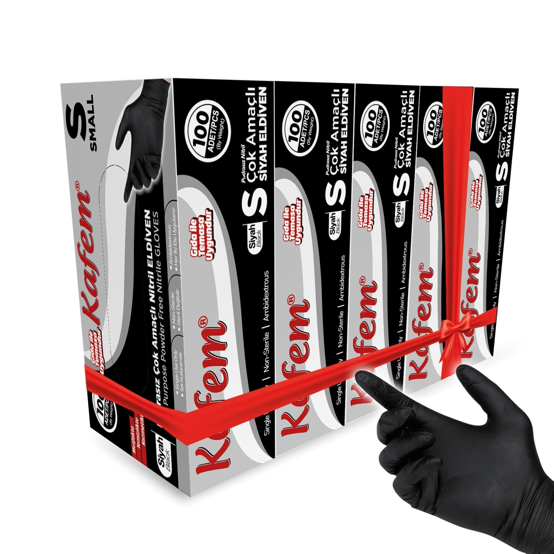 Kafem Siyah Çok Amaçlı Nitril Muayene Eldiveni S Beden 100 Lü X 5 Paket