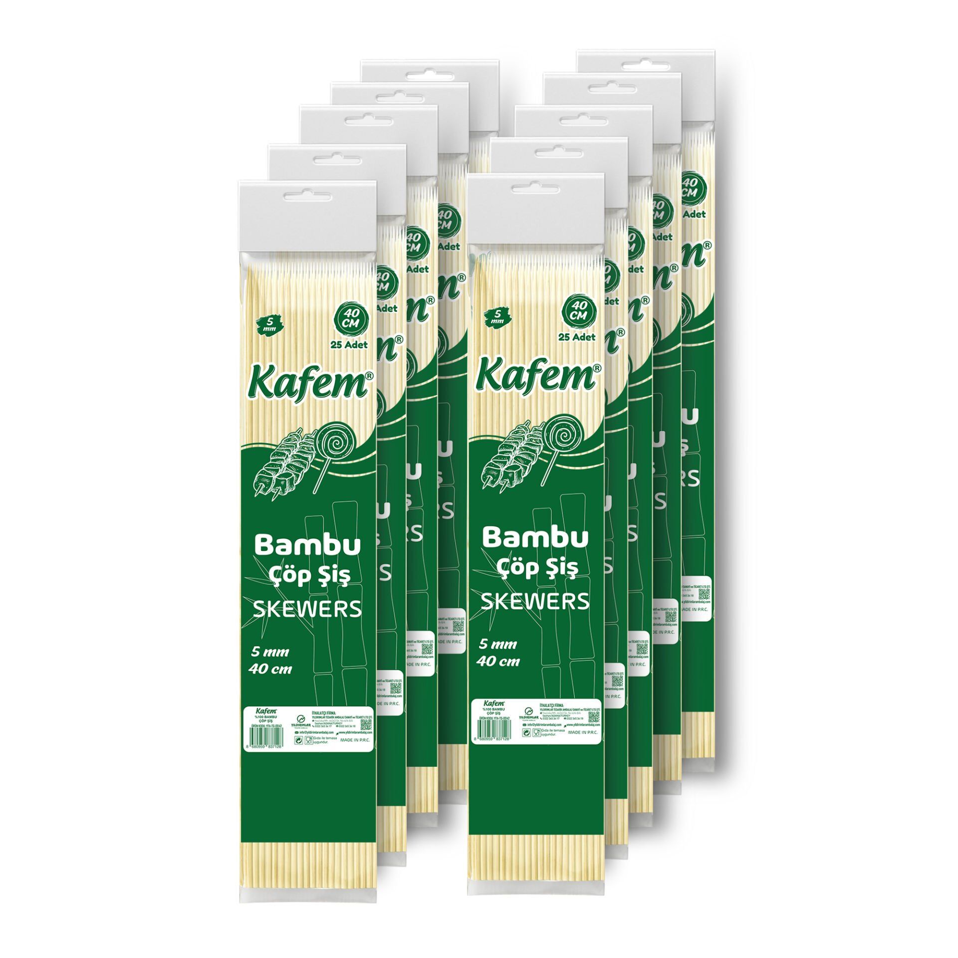 Kafem Bambu Çöp Şiş 40 cm 5 mm 25 Li X 10 Paket