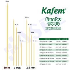 Kafem Bambu Çöp Şiş 25 cm 100 Lü X 200 Paket (Koli)