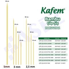 Kafem Bambu Çöp Şiş 25 cm 3 mm 100 Lü X 200 Paket (Koli)