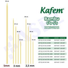 Kafem Bambu Çöp Şiş 30 cm 3 mm 100 Lü X 100 Paket (Koli)