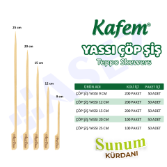 Kafem Yassı Çöp Şiş - Sunum Kürdanı 20 cm 50 Li x 100 Paket (Koli)