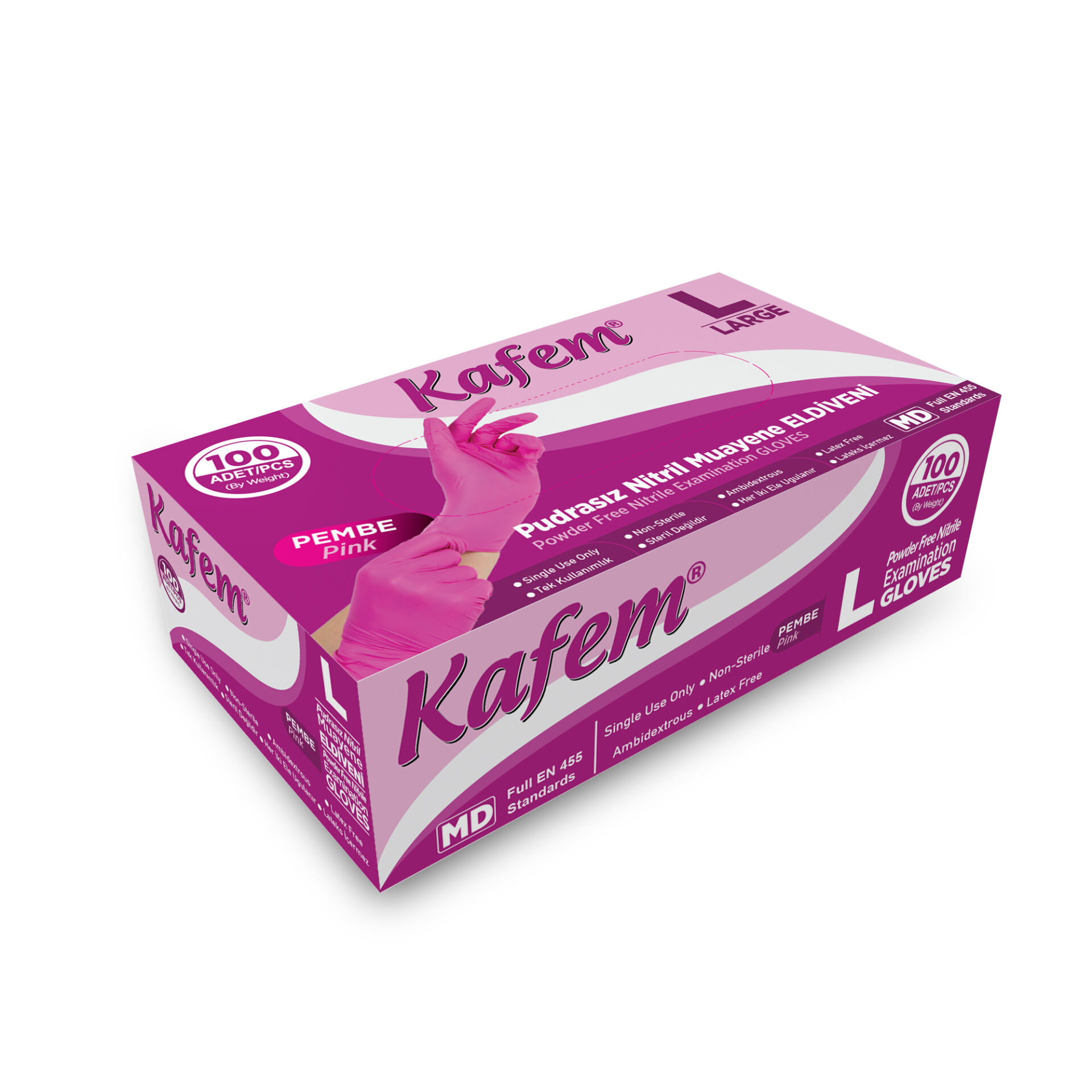 Kafem Pembe Nitril Eldiven Pudrasız (L) 100 Lü
