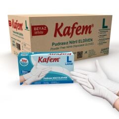 Kafem Beyaz Nitril Eldiven Pudrasız (L) 100 Lü X 20 Paket (Koli)