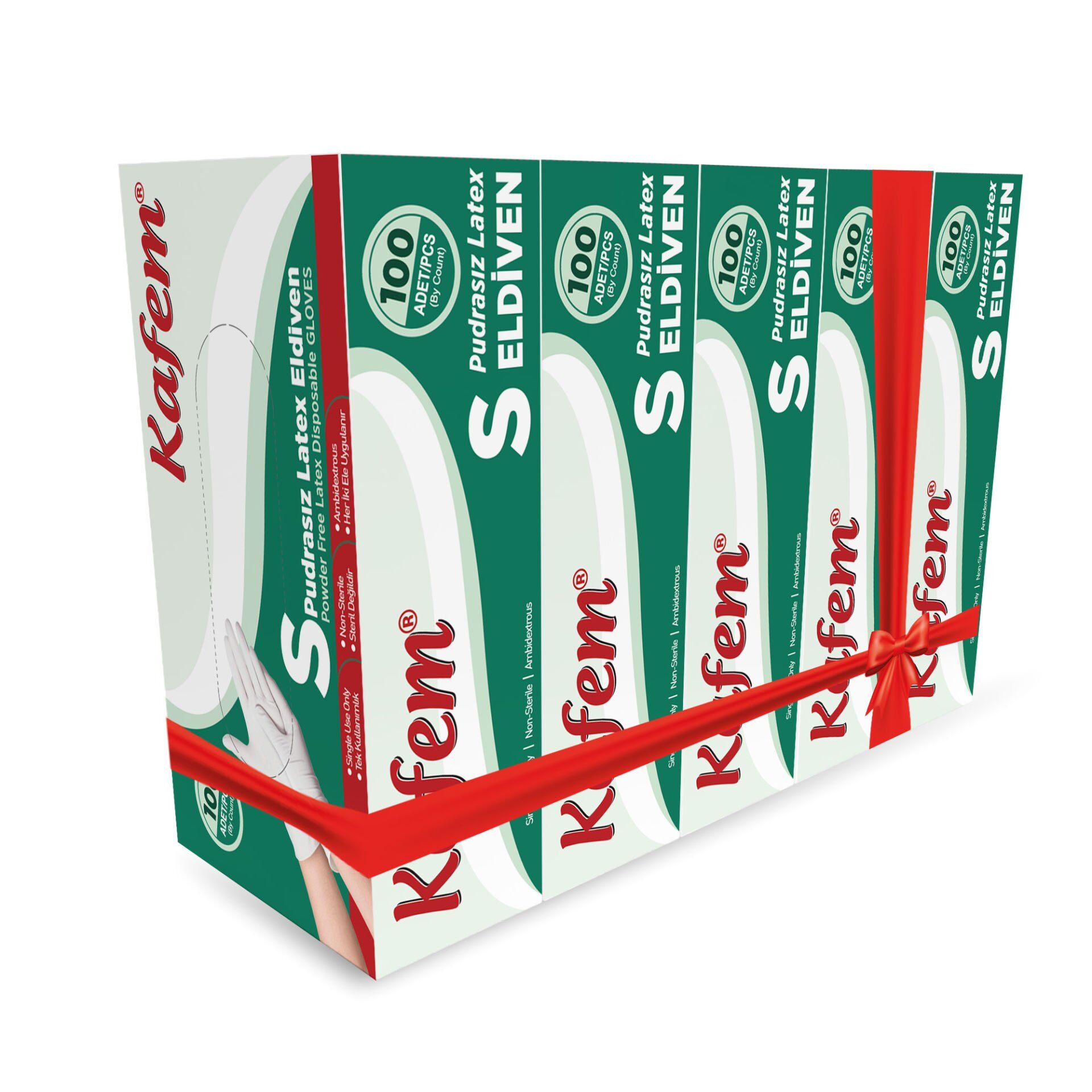 Kafem Beyaz Lateks Eldiven Pudrasız (S) 100 Lü X 5 Paket