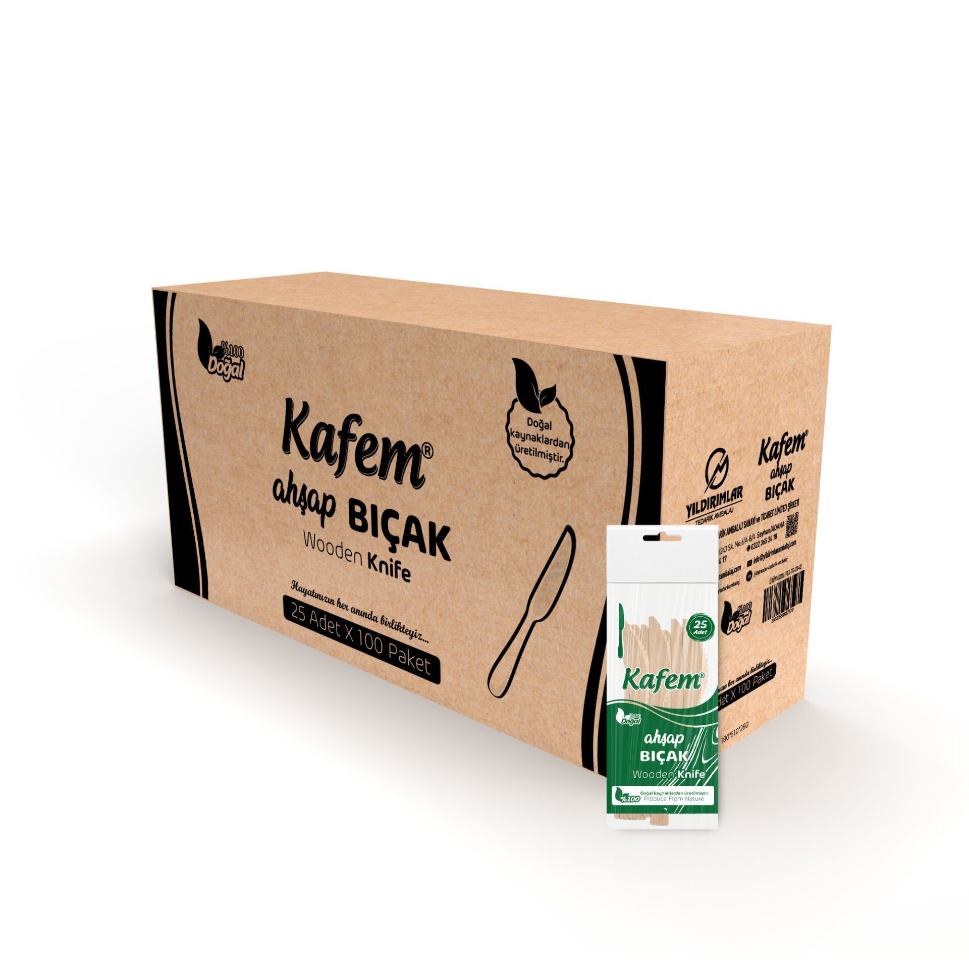 Kafem Ahşap Bıçak 25 Li X 100 Paket (Koli)