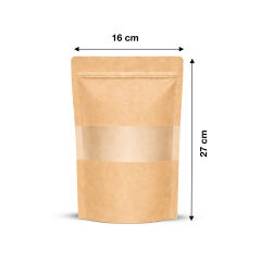 Kraft Pencereli Kilitli Doypack 16x27 cm 100 lü x 5 Paket