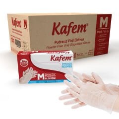 Kafem Beyaz Vinil Eldiveni Pudrasız (M) 100 Adet x 20 Paket (Koli)