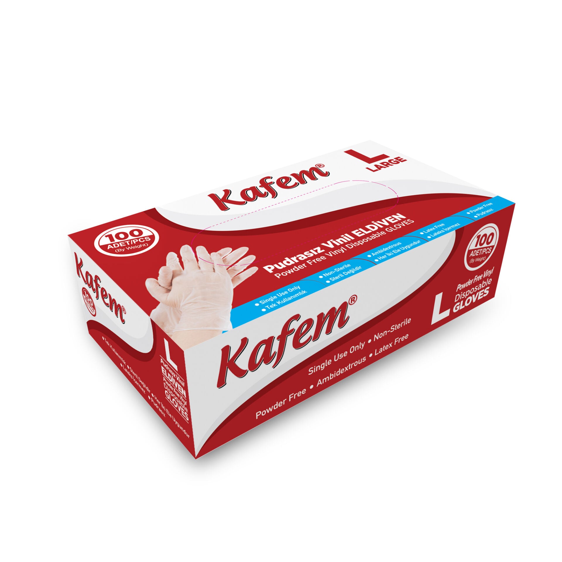 Kafem Beyaz Vinil Eldiveni Pudrasız (L) 100 Adet