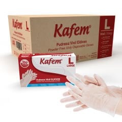 Kafem Beyaz Vinil Eldiveni Pudrasız (L) 100 Adet x 20 Paket (Koli)