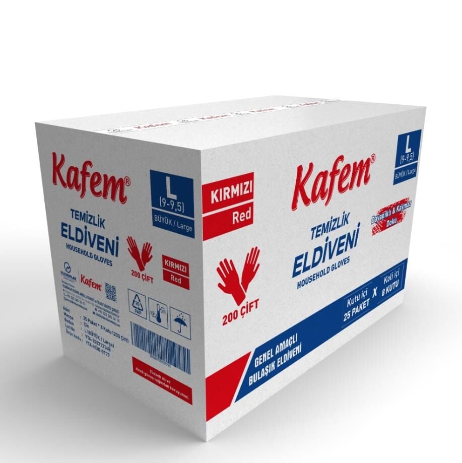 Kafem Temizlik Eldiveni (9-9,5) Large Kırmızı X 200 Paket (Koli)