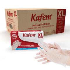 Kafem Beyaz Vinil Eldiveni Pudrasız (XL) 100 Adet x 20 Paket (Koli)