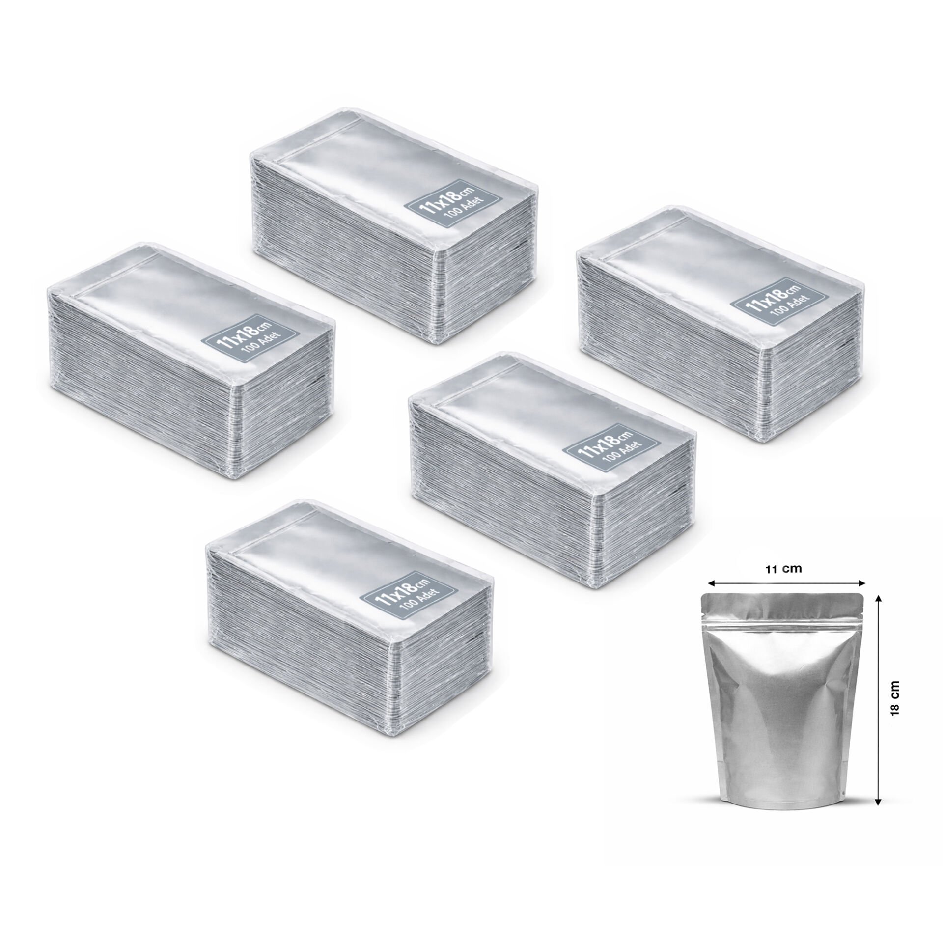 Doypak Şeffaf Metalize 11x18 cm 100 lü 5 Paket