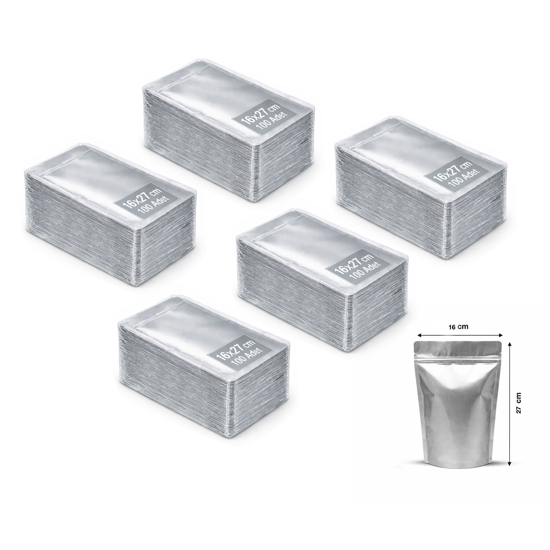 Doypak Şeffaf Metalize 16x27 cm 100 lü 5 Paket