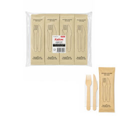 Ahşap Set Çatal-Bıçak-Peçete 50 Adet x 10 Paket