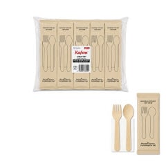 Ahşap Set Çatal-Kaşık-Peçete 50 Adet x 1 Paket