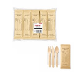 Ahşap Set Kaşık-Çatal-Peçete-Bıçak 50 Adet x 10 Paket