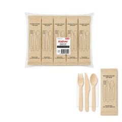 Ahşap Set Kaşık-Çatal-Peçete-Bıçak 50 Adet x 1 Paket