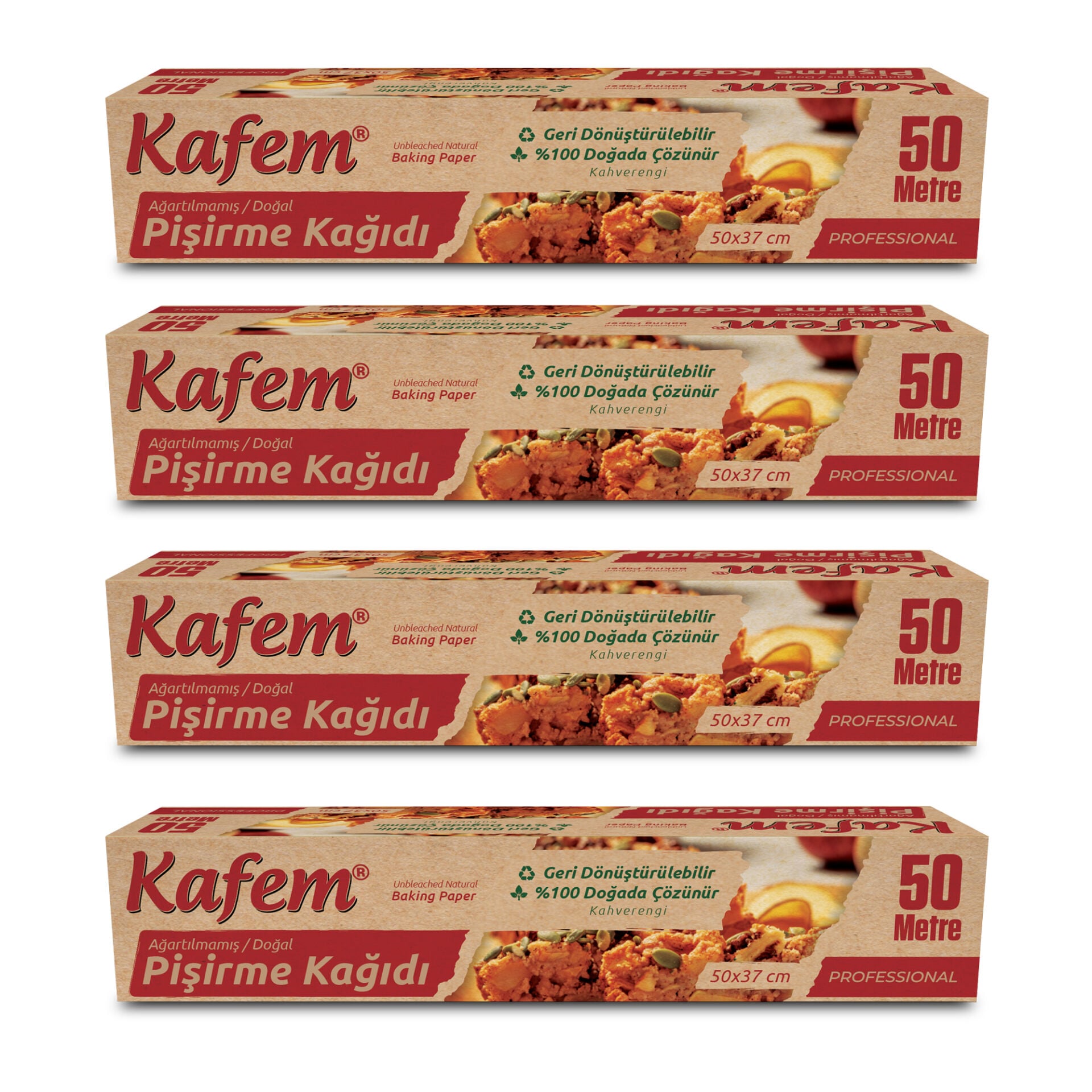 Kafem Yağlı Pişirme Kağıdı Doğal 37cm x 50m x 4 Adet