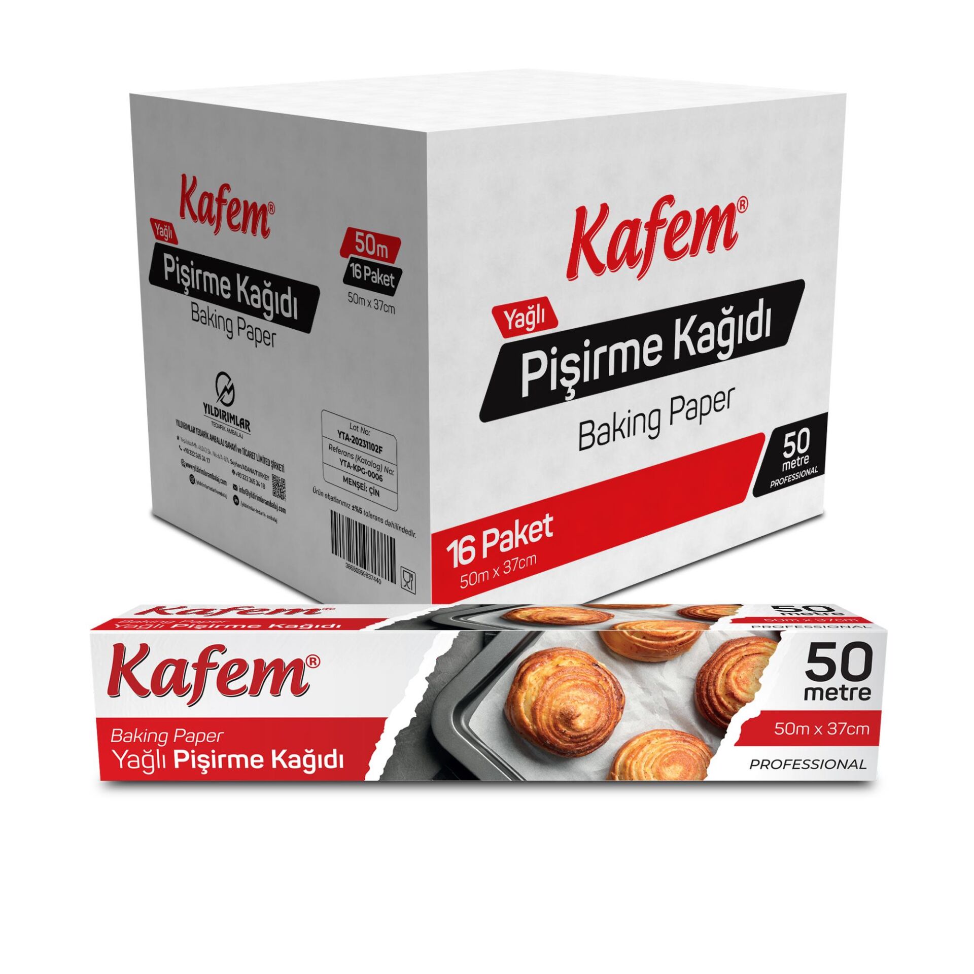 Kafem Yağlı Pişirme Kağıdı 37cm x 50m x 16 Paket (Koli)